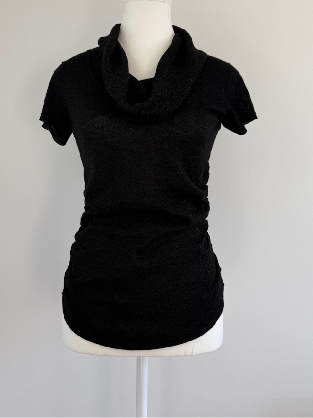 Black Short-Sleeve Cowl Neck Women’s Sweater